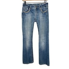 Miss Me Bootcut Jeans 26 Rhinestone Flap Pockets Medium Wash Mid Rise Bling Y2K