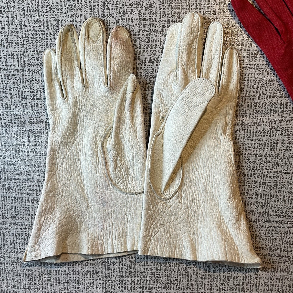 2 Pairs Vintage Gloves White Leather Long Red Nylon | eBay