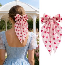 Valentines Hair Bow Clips Red Hearts Pink 1 Count Pack of 1 , Multicolor