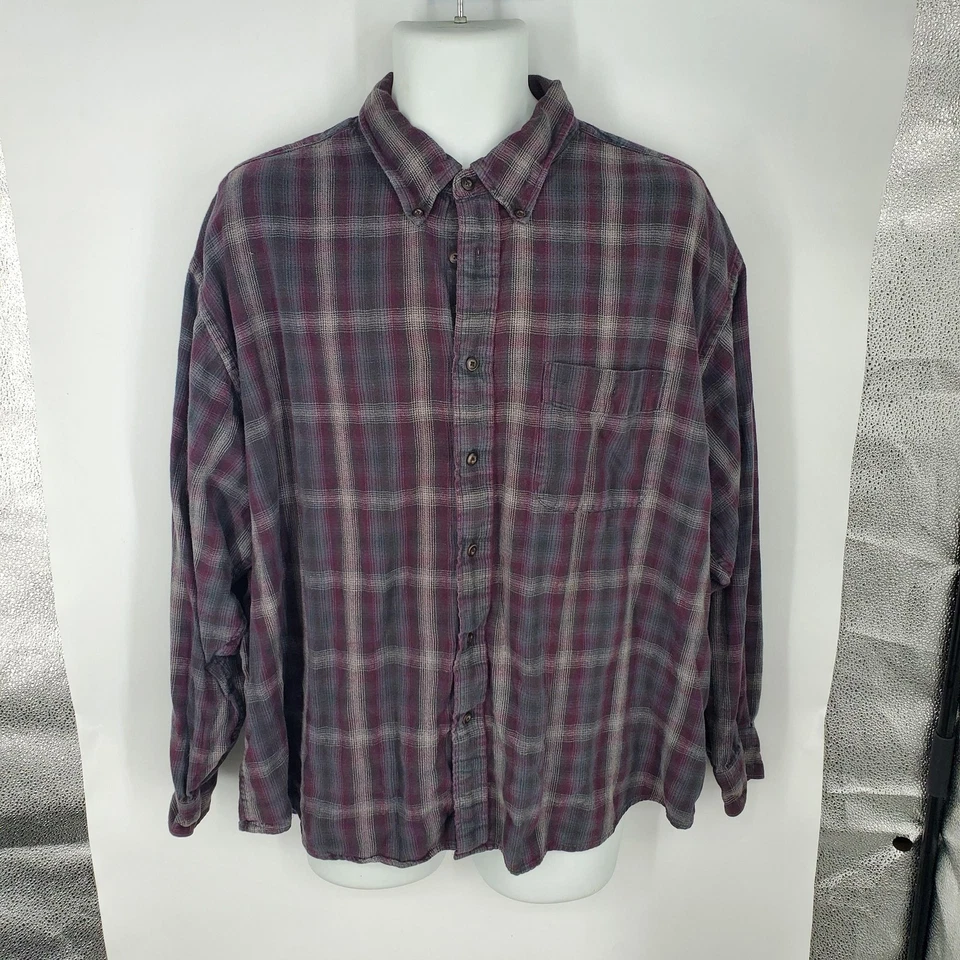 Arrow Blue Jeans Co Shirt Mens 2XL Gray Burgundy Plaid Flannel Button Down Soft - Image 2 of 4