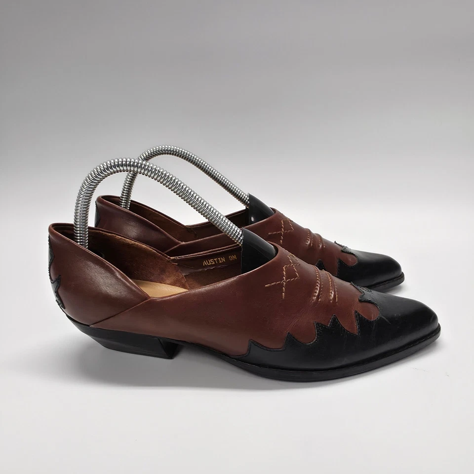 Nicole Austin Bootie Womens 9M Brown Black Leather Western Low Cut Cowgirl Ankle - Image 2 of 4