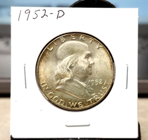 1952-D Franklin Half Dollar - UNC - Amber Toning - Original