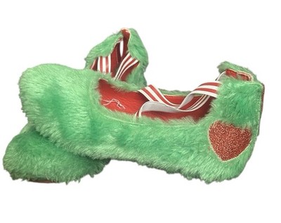 A Bear Co. Fuzzy Green Grinch Kids Shoes Ballet Dance Flats Mary Jane s SIZE 2
