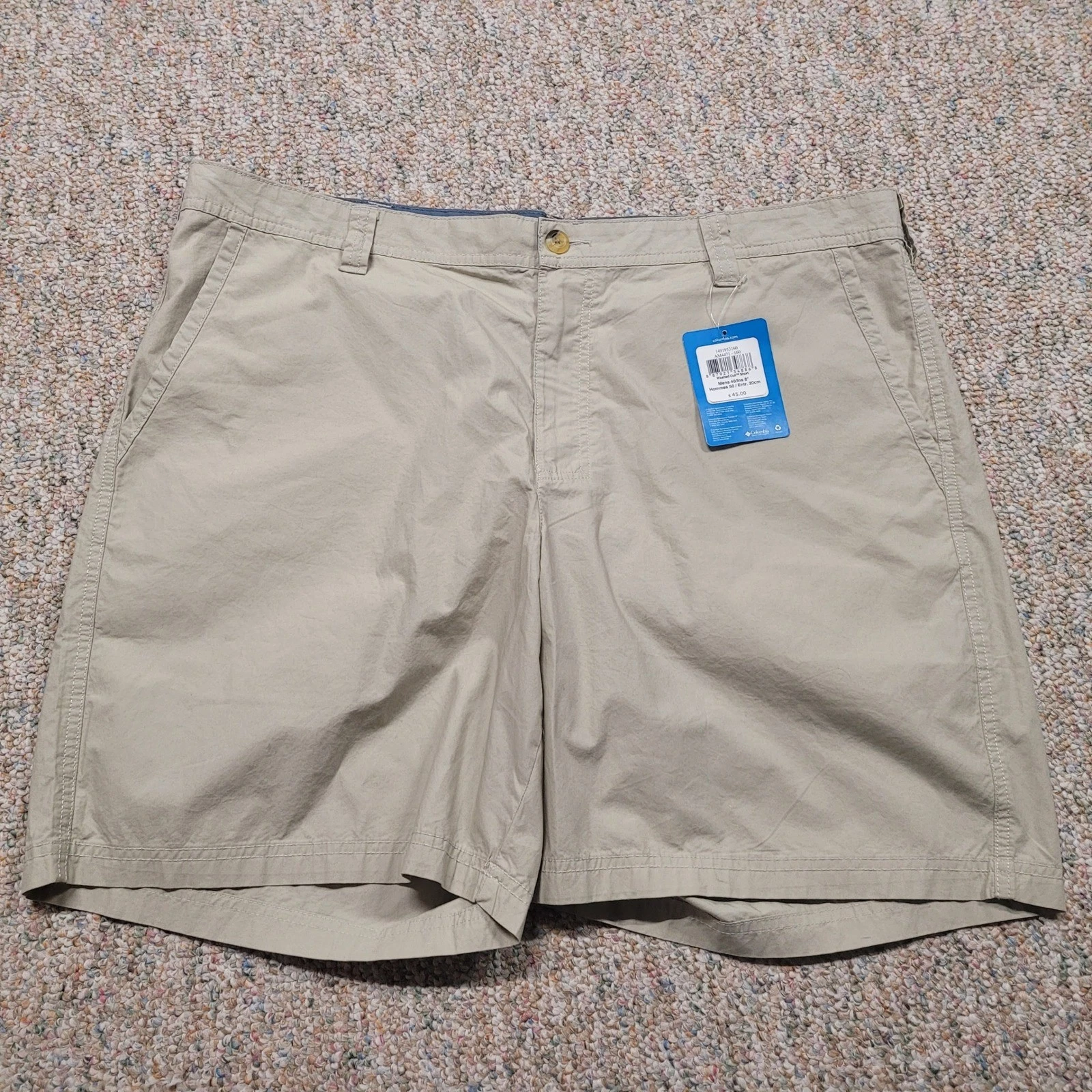 Columbia Short Mens 40 Washed Out Tan Beige 8 Inch Inseam Cotton Casual NWT