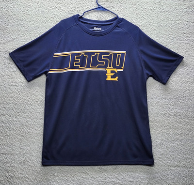 east tennessee state ETSU buccaneers men's Large blue Hanes Polyester t-shirt