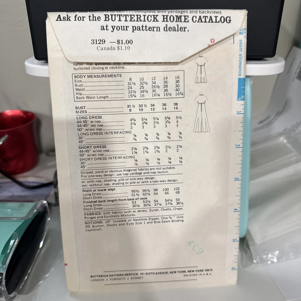 FREE SHIP! 3129 Butterick Size 8 Sewing Pattern Misses 1970s - Image 2 of 2