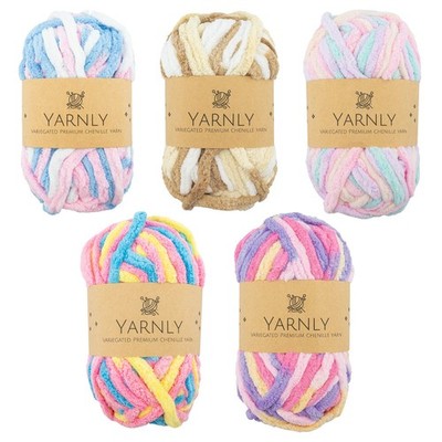 Garniges buntes Chenillegarn - 50g Knäuel, 20m 5 Farben zum Stricken und Häkeln