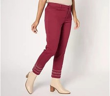 Susan Graver Petite Embellished Hem Straight Leg Jean Wine Petite 4 A670196