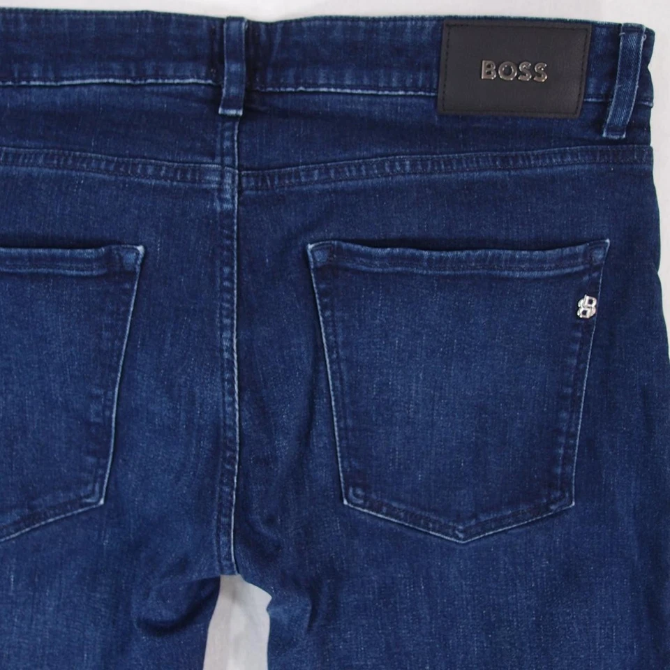 Hombres HUGO BOSS DELAWARE Ajustado Recto Elástico Azul Jeans W36 L32 - Imagen 4 de 4