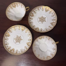 Gold Lace Antique H & Co Haviland Limoges Cup & Saucer Set of 2 Snowflake Center