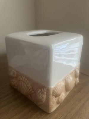 Vintage 90s Sea Shell Tissue Box Cover 3D Ceramic Classy Coastal Cottage Beach
