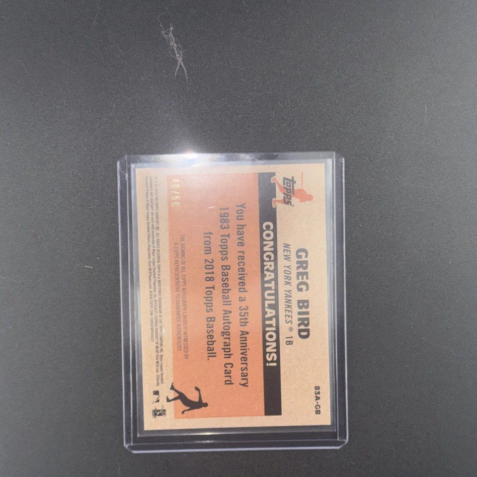 2018 Topps 1983 Topps Design Auto Greg Bird #83A-GB Auto Gold 40/50 Foto 2 de 4