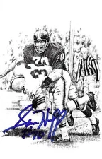 RARE  SAM HUFF SIGNED B&W POSTCARD~PRO FOOTBALL HALL OF FAME~HOF AUTO~NY GIANTS