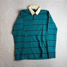 Hahnes Private Stock 80s Mens Medium Green Striped Cotton Rugby Shirt USA Made