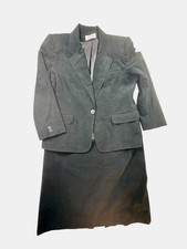 Lilli Ann Collections Retro Black Ultrasuede Blazer Skirt Suit M
