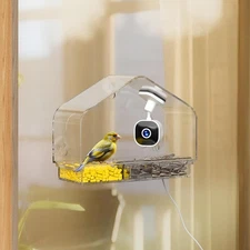 Smart Window Bird Feeder Camera with AI, Modern Design for Panoramic Views, 2K H