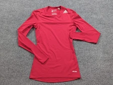 Adidas Shirt Mens Small Red Long Sleeve Techfit Compression Base Layer