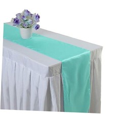 10 Pack Satin Table Runners - 12x108 Inch, Wedding Party Decor,Bright Aqua