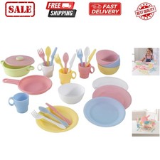 27-Piece Pastel Cookware Set, Plastic Dishes and Utensils for Play Kitchens, ...