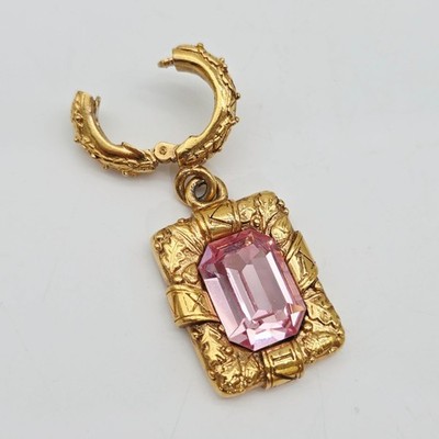 Vintage Carolee Gold-Tone Clip-On Pendant With Pink Glass Stone Statement Large