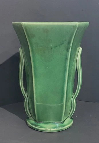 Vintage McCoy Green Flared Square Top Vase/Planter w/ Double Handles #270