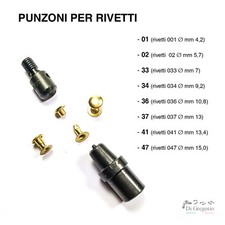 Punzone per rivetti ribattini m.01-02-33-34-36-37-47 testa+base matrice ricambio