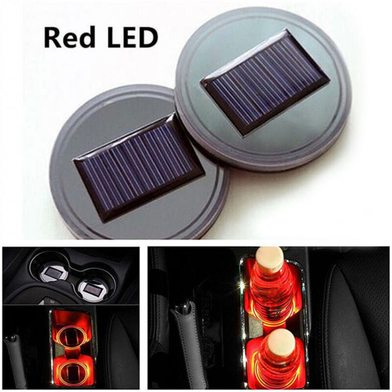 2x LED Solar Cup Pad Car Lights - 7-Color Changing Interior Decoration Accessories