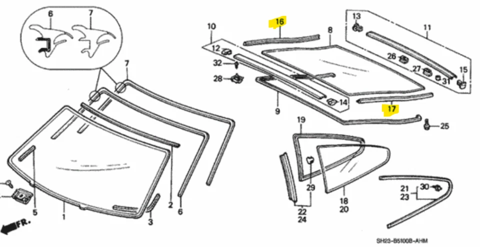 Para Honda CRX 1988-1991 Escotilla Trasera Superior Vidrio Lateral Goma Impermeable Foto 2 de 4