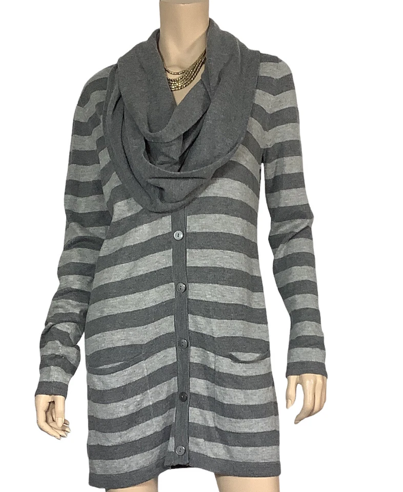 🌻 ** CÁRDIGAN KENNETH COLE MEZCLA LANA RAYAS LÍNEA LARGA BUFANDA DESMONTABLE TALLA M Foto 2 de 4