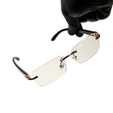 Men's Vintage Rimless Black Wood Gold Frame Retro Hip Hop Clear Lens Glasses