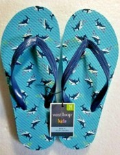 Kid's Shark Sandals Thong Slip-On Flip Flops Boys Blue FUN NEW Tags Size M 2/3