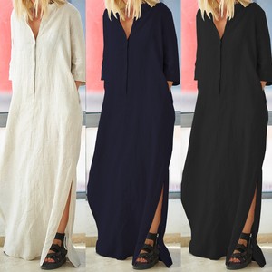 ZANZEA Damenmode Rundhals Kurzarm Kleid Maxikleid Blume Baggy Pocket Strandkleid
