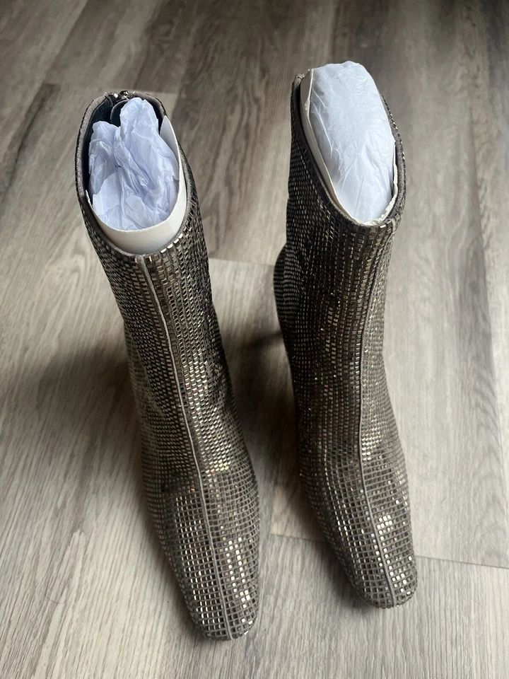 Lola Cruz Plomo 枪金属踝靴 水钻 水晶皮革 麂皮绒 全新带盒 尺寸 40 — 第 4/4 张图片