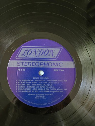 Clapton Mayall RAW BLUES PS-543 LP 1st Press & Owner; PLAYED 1x TRANSFER TO TAPE - Picture 5 of 7