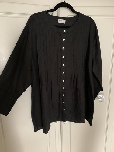 Allen Allen Women’s Size 2X Black Linen Button Down 3/4 Sleeve Shirt - Picture 13 of 18