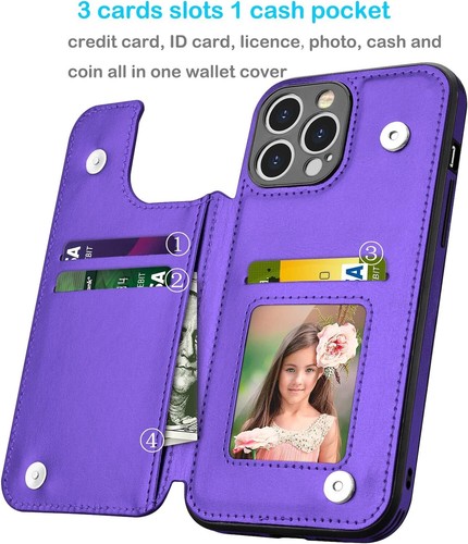 Funda de cuero para teléfono iPhone 15 Pro Max 14 13 12 11 billetera porta tarjetas cubierta - Imagen 41 de 52