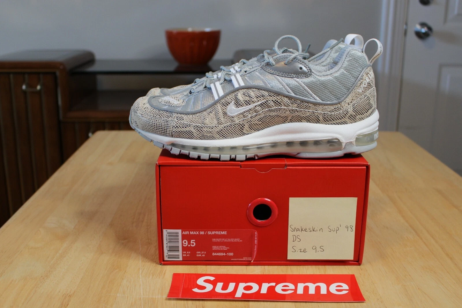 2016 Supreme Snakeskin Nike Air Max 98 Voile SS16 844694 100 Taille 9,5 DS Neuf