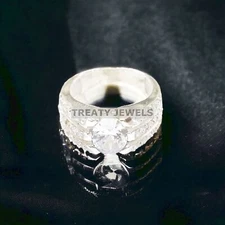 Moissanite Oval Cut Gemstone With 925 Sterling Silver Ring For Men's #782 *