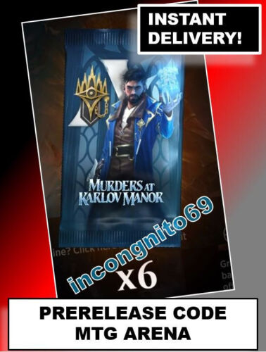 MAGIC MTG MTGA ARENA CODE CARD PRERELEASE 6 BOOSTER PACKS MURDERS KARLOV MANOR - Picture 1 of 3