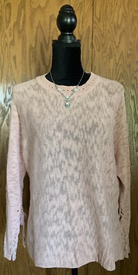 Hem & Thread Womens Shirt Size Medium Pastel Pink Long Sleeve Braid Detail
