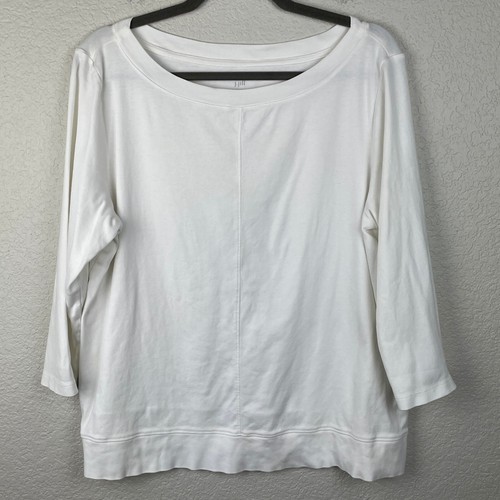 J Jill Perfect Pima Seamed Boat Neck Tee Shirt Women XL White Classic Staple Top