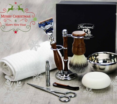 Luxury Shaving Set - 5 Edge Razor, Brush Soap Bowl Scissors Towel ...
