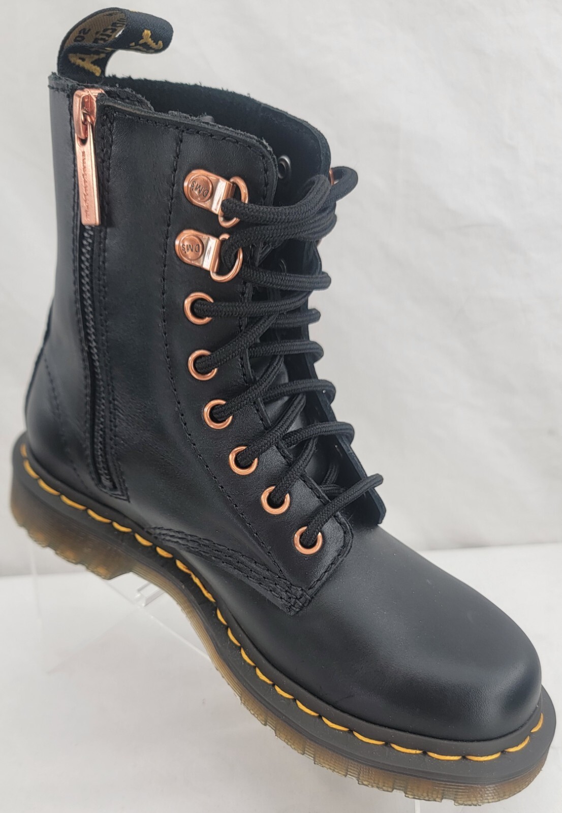 NEW Dr. Doc Martens 26874001 Black Rose Gold Leather Combat Boots Women's US 6 thumbnail 2