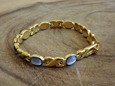 Magnetic Link Blue Pearl Bracelet - Two Tone Arthritis Pain Relieve Bracelet 