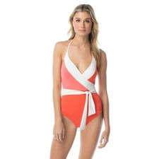 Vince Camuto Orange V-neck Wrap Tie One Piece Swimsuit Women's Size 10 L63510