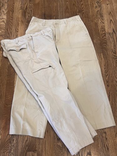 Lot 2 Nautica Dockers Pants Mens 34x29 Brown Tan Khaki Relax Fit cotton utility