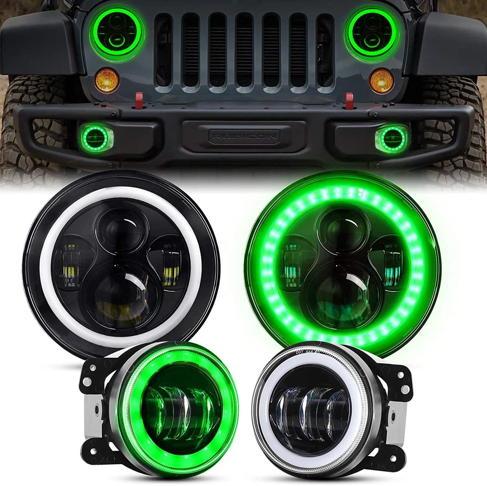 Faros LED de 7" DRL + luz antiniebla halo de 4" para Jeep Wrangler JK JKU 2007-2017 Foto 2 de 4
