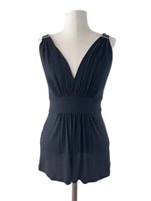 EXPRESS Women's Small Pullover Glam TOP Black Plunge V Neck Back Babydoll NWT