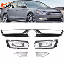 Pair Clear Bumper Fog Light Lamps With Bezels Trim For Vw Passat 2012 13-2015