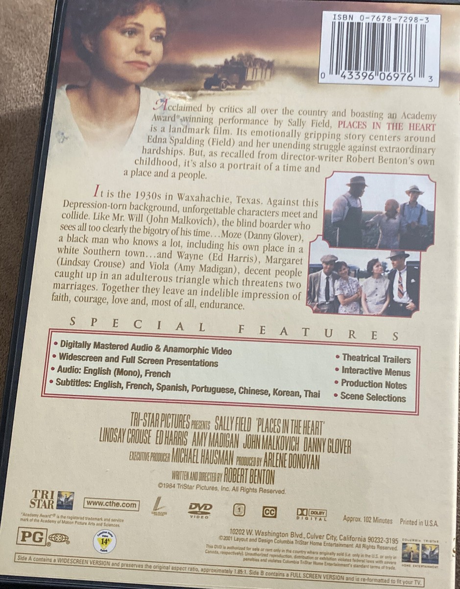Places in the Heart - SALLY FIELD- Academy Award Winner￼- DVD